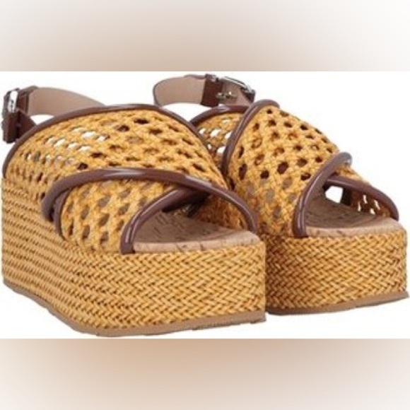 Casadei Marigold Woven Platform Chunky Sandals Designer Cork Footbed Sz 37 - Picture 16 of 16